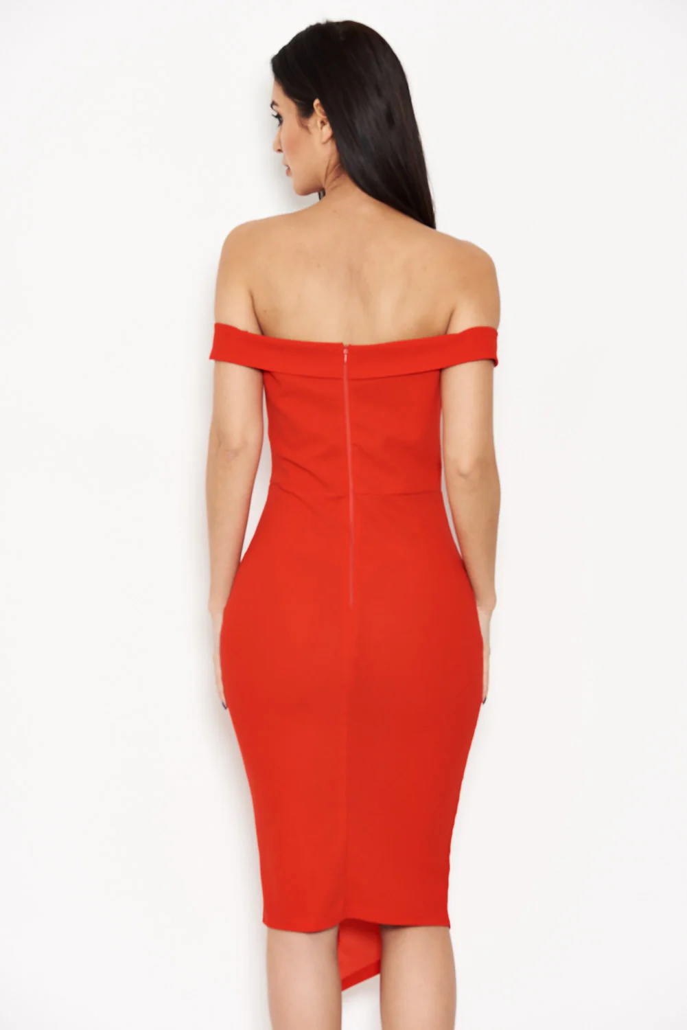 Red Button Front Bardot Dress - Image 3