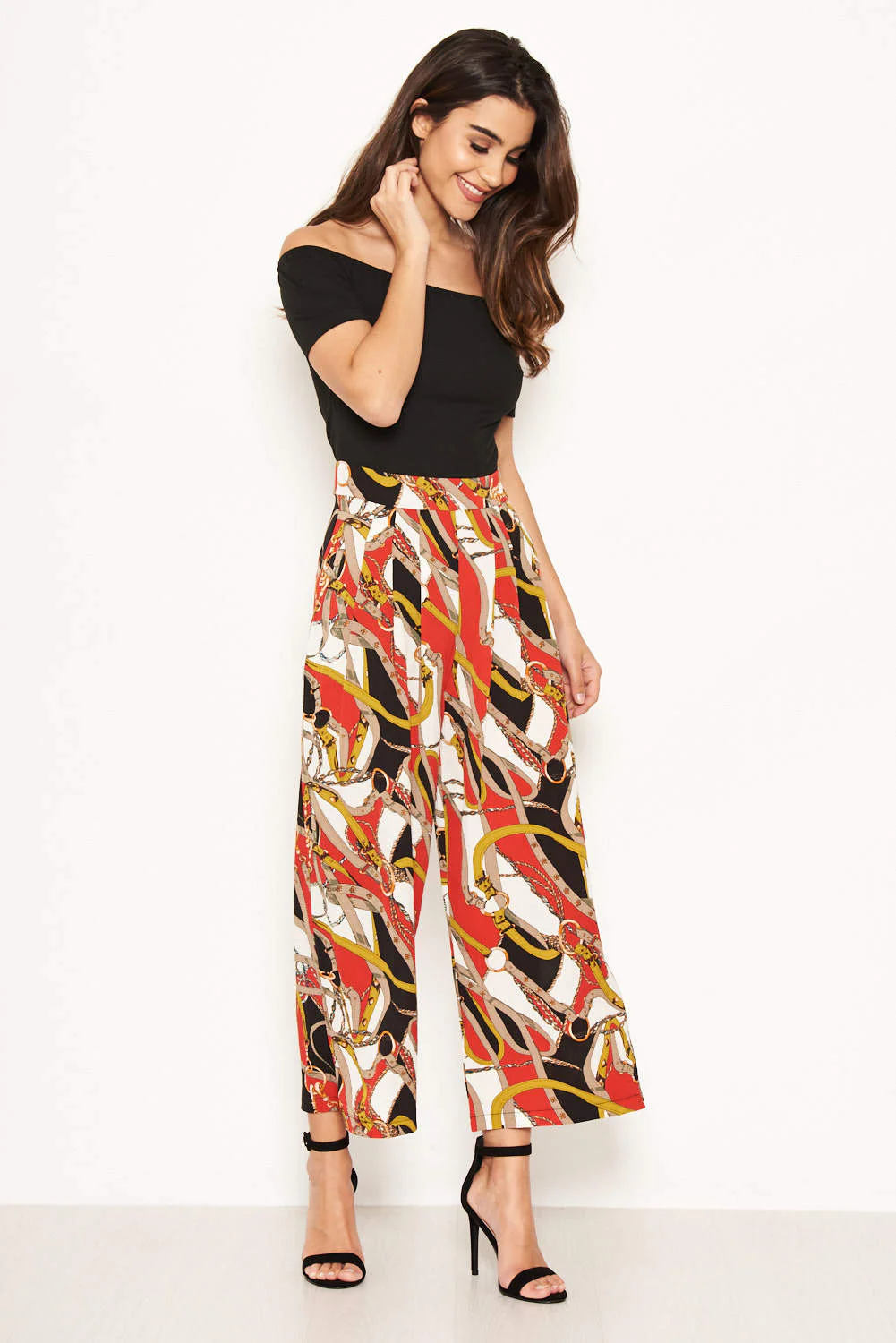 Red Chain Print Bardot Jumpsuit - Image 2
