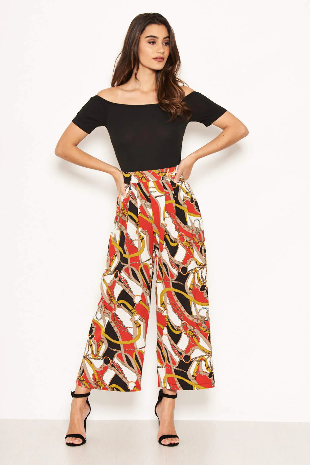 Red Chain Print Bardot Jumpsuit - Image 4