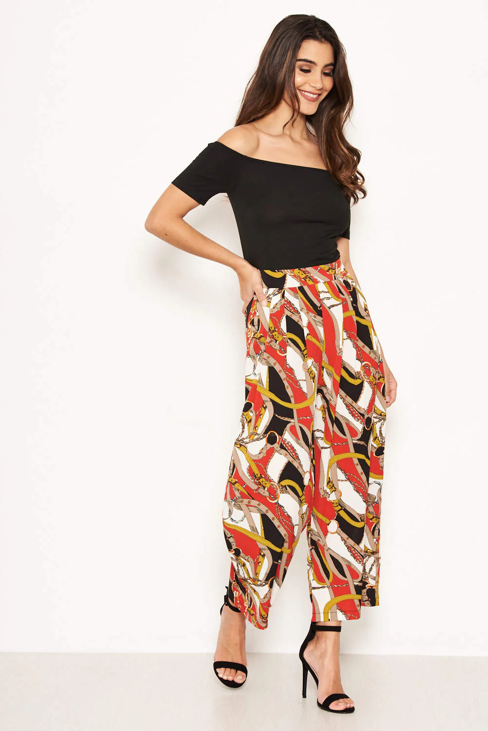 Red Chain Print Bardot Jumpsuit - Image 5