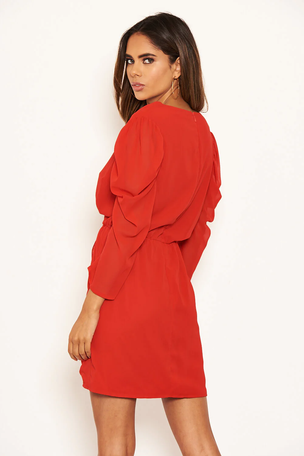 Red Chiffon Frill Front Dress - Image 4