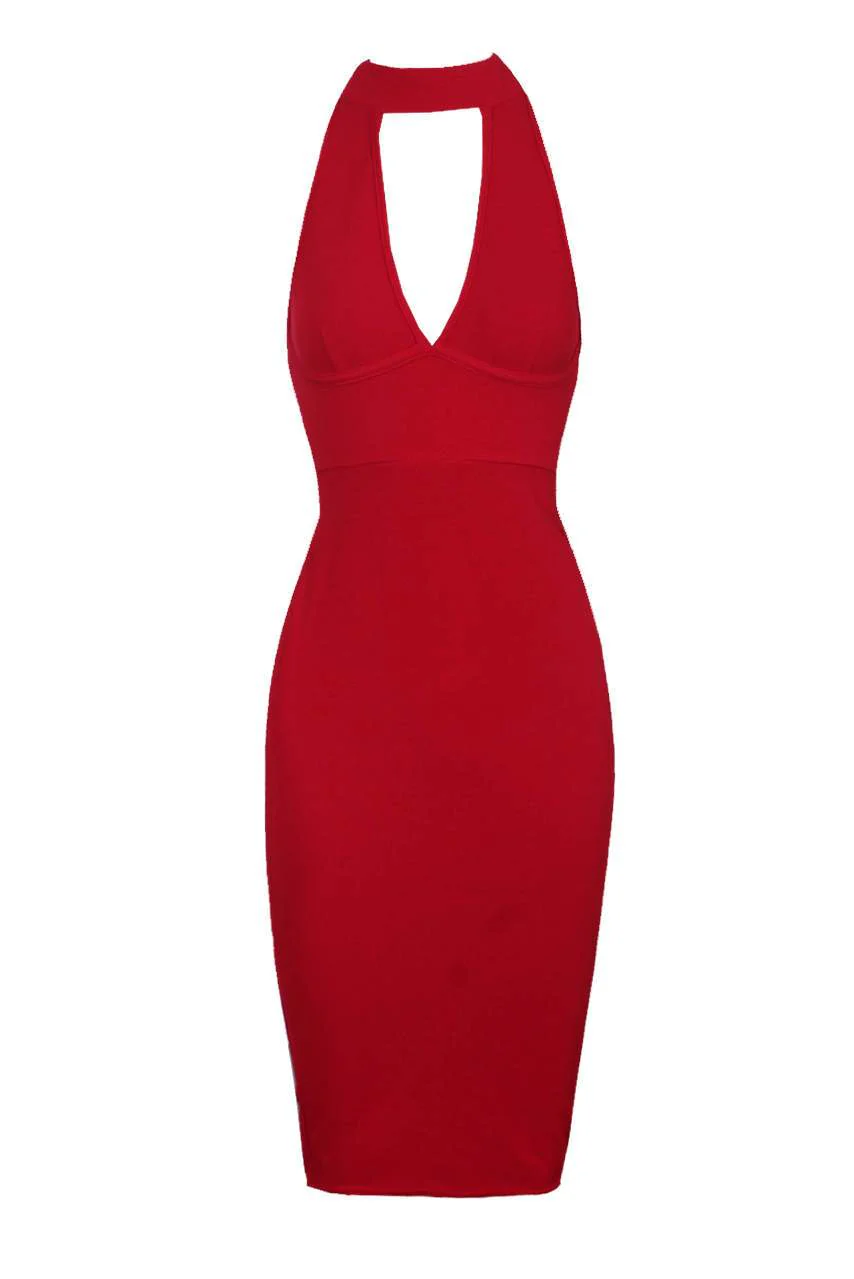 Red Choker Neck Midi Dress - Image 4
