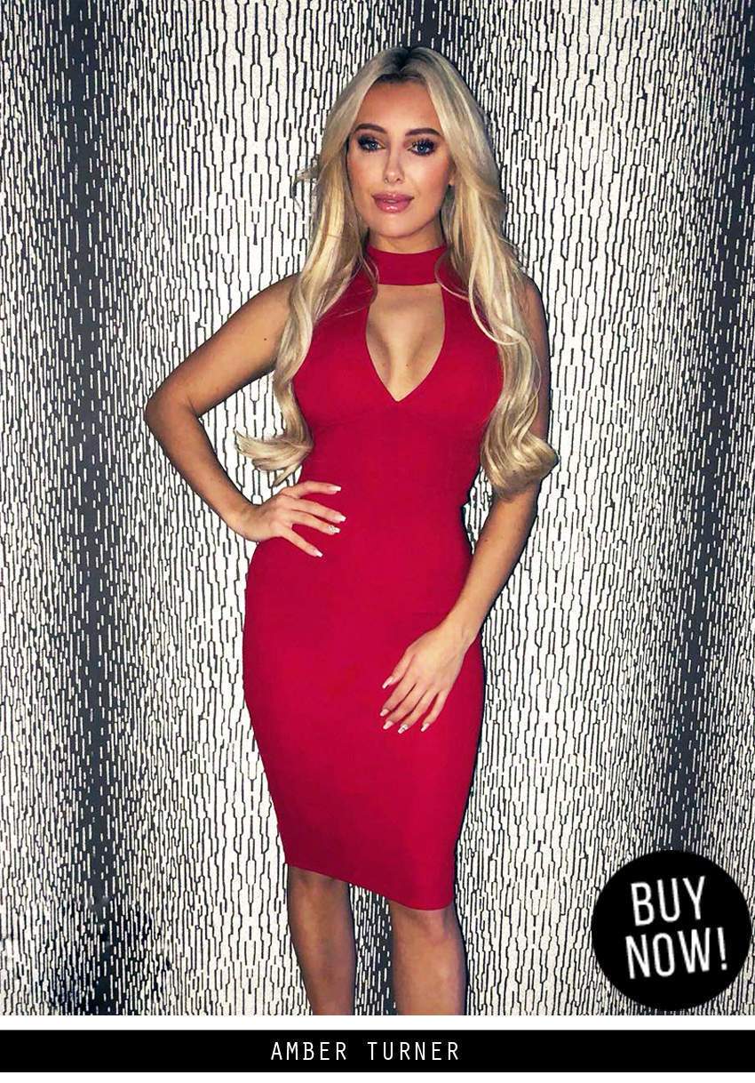 Red Choker Neck Midi Dress - Image 5
