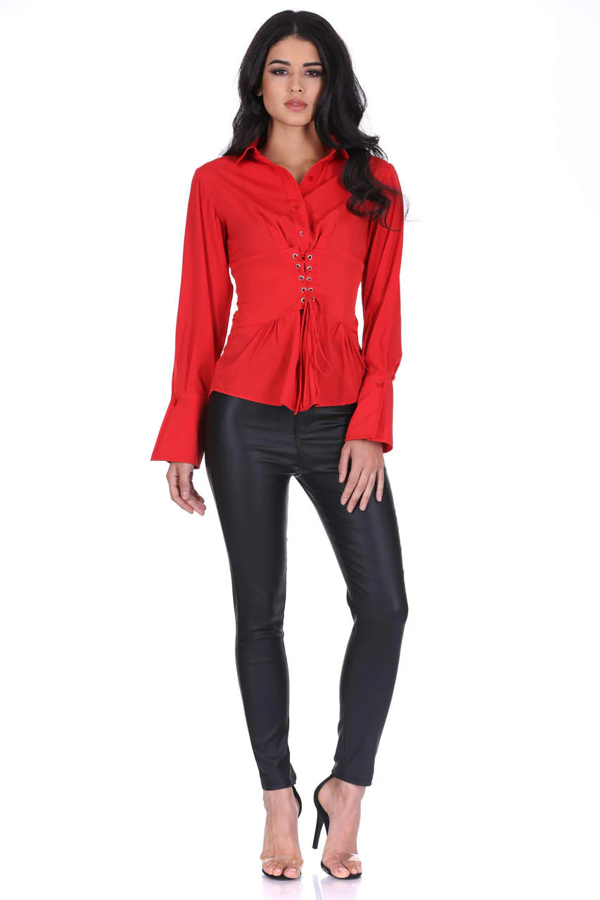 Red Corset Tie Shirt - Image 2
