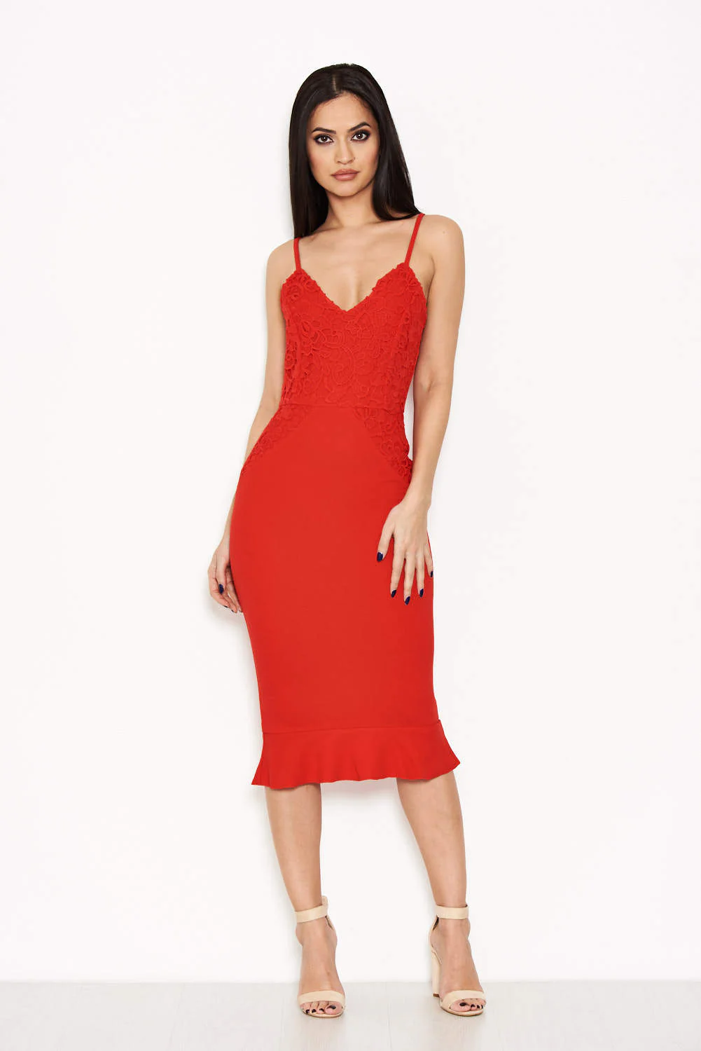 Red Crochet Embroidered Bodycon Dress - Image 2