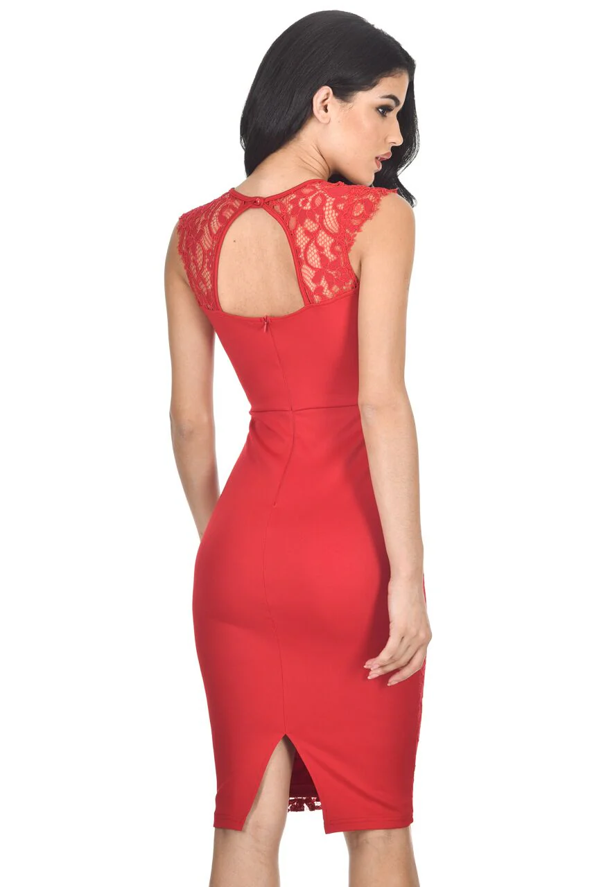 Red Crochet Midi Dress With Back Detail - Image 3