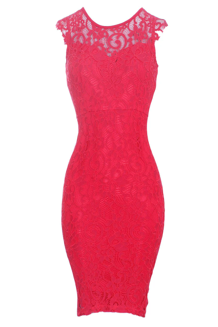 Red Crochet Midi Dress With Back Detail - Image 4