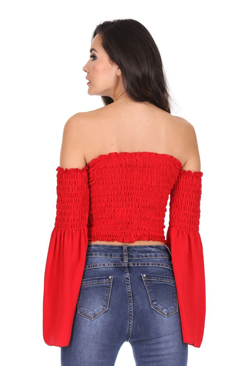 Red Crop Flare Sleeve Top - Image 3