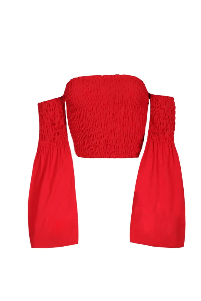 Red Crop Flare Sleeve Top - Image 4