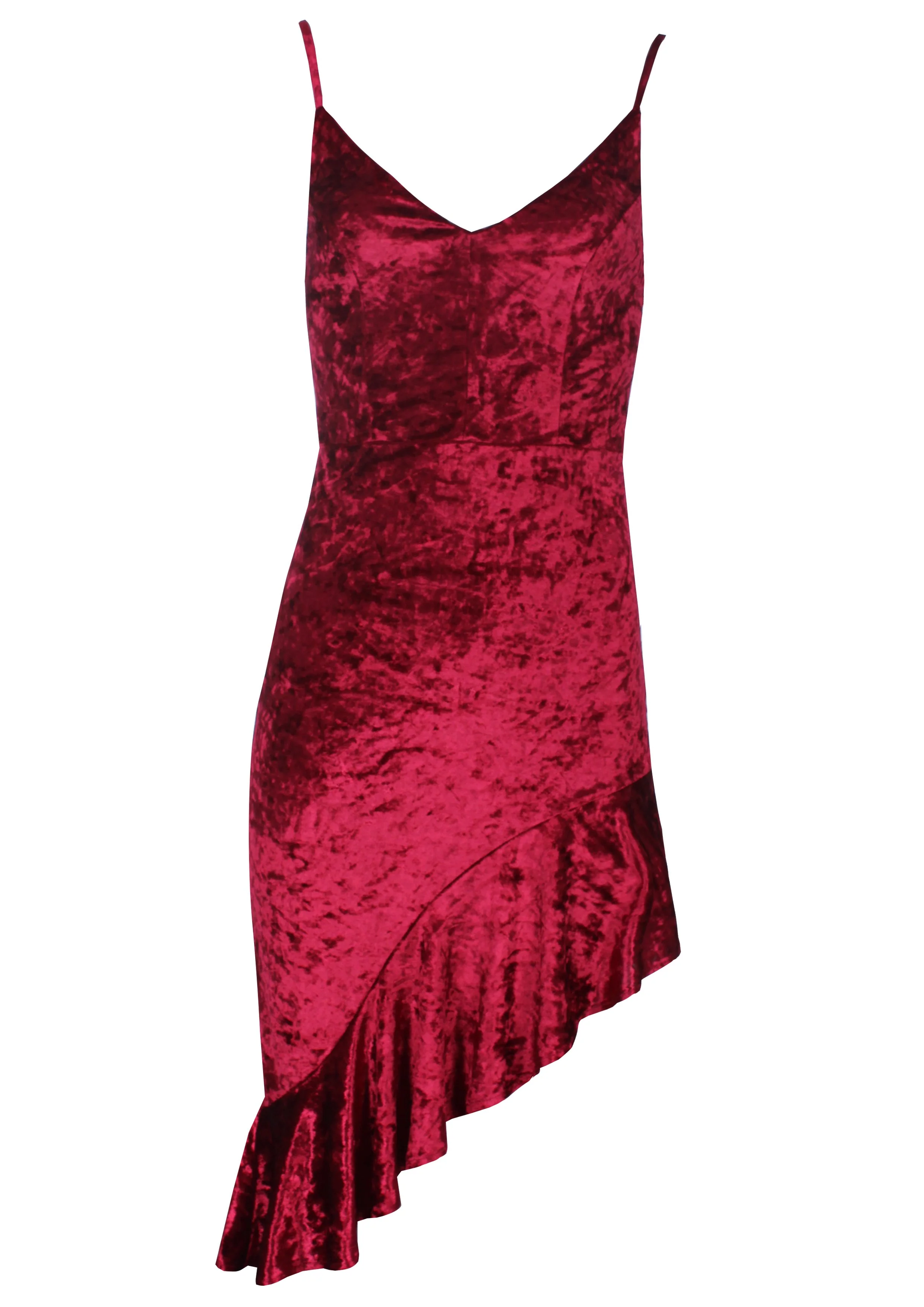 Red Crushed Velvet Bottom Frill dress - Image 4