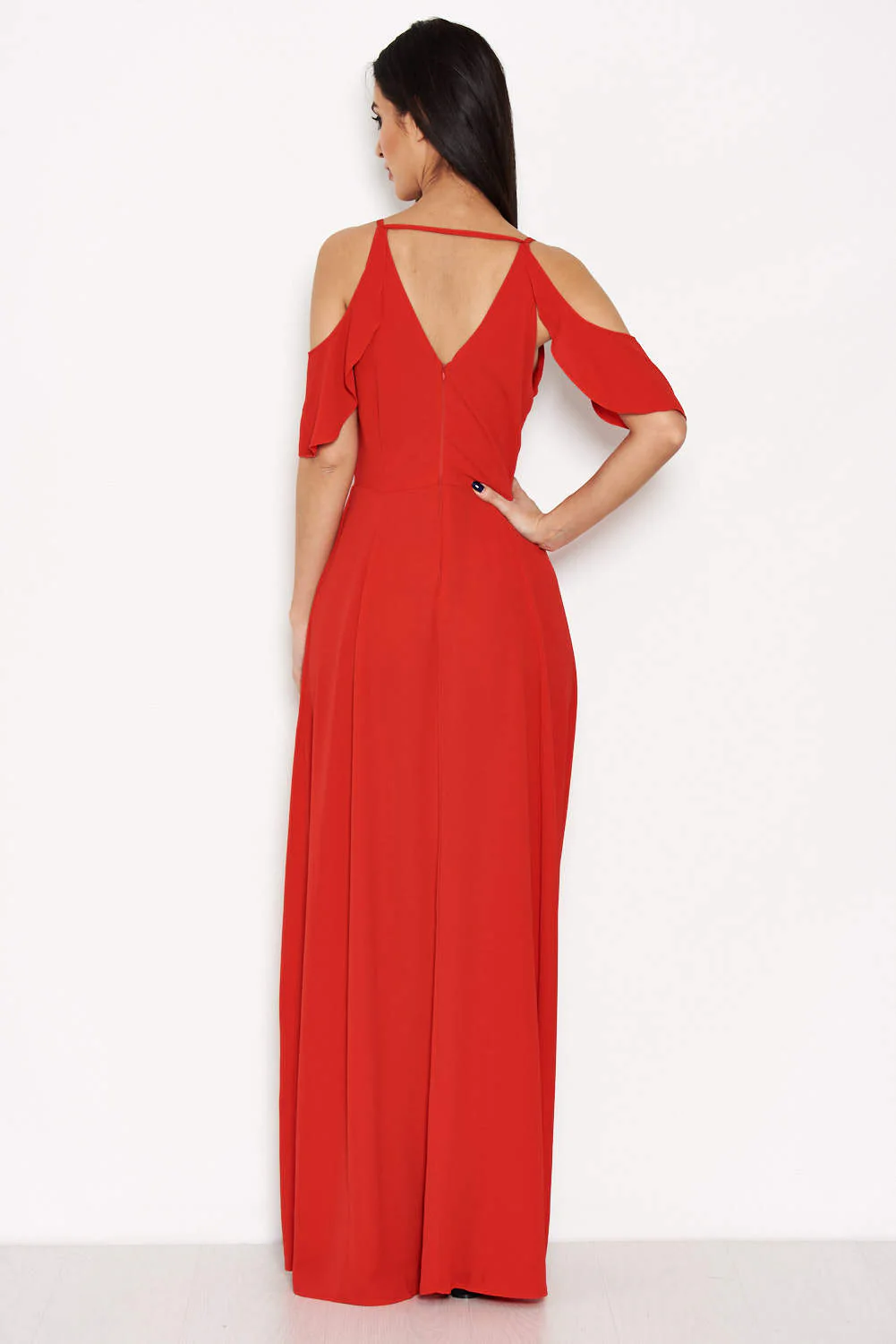 Red Cut Out Shoulder Maxi Dress - Image 4