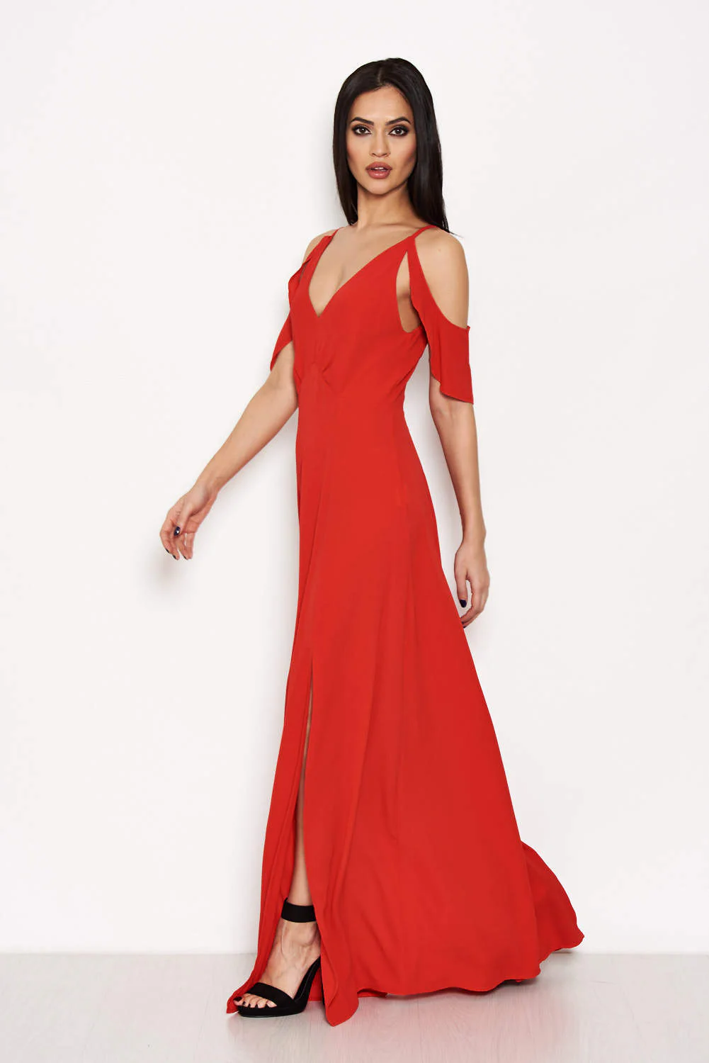 Red Cut Out Shoulder Maxi Dress - Image 6