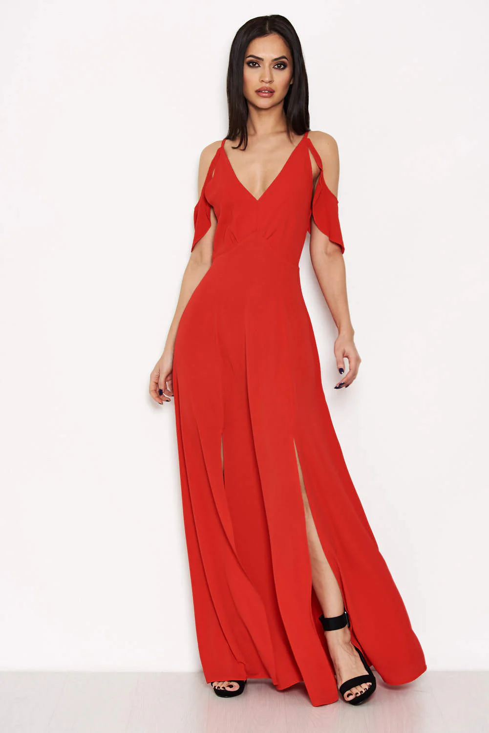 Red Cut Out Shoulder Maxi Dress - Image 7