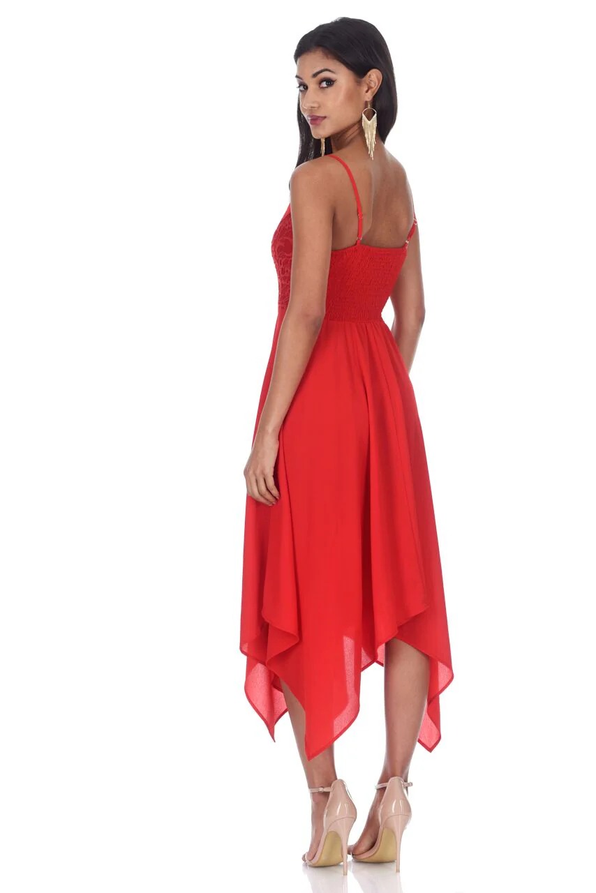Red Dress With Lace Detail Embroidery - Image 3