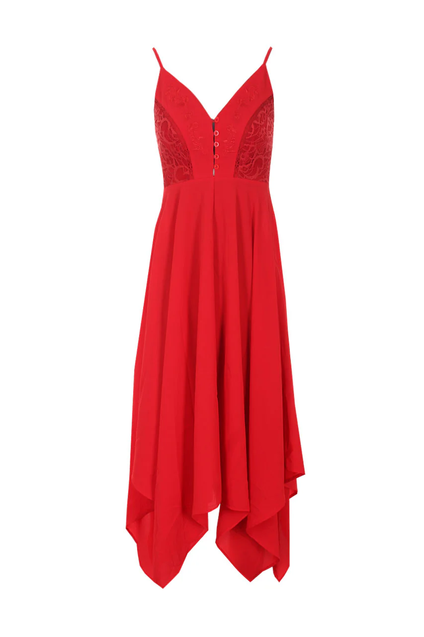 Red Dress With Lace Detail Embroidery - Image 4