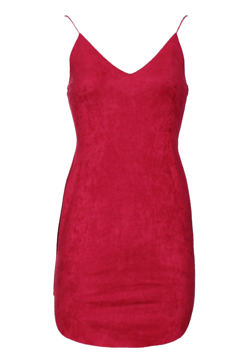 Red Faux Suede Mini Dress - Image 4