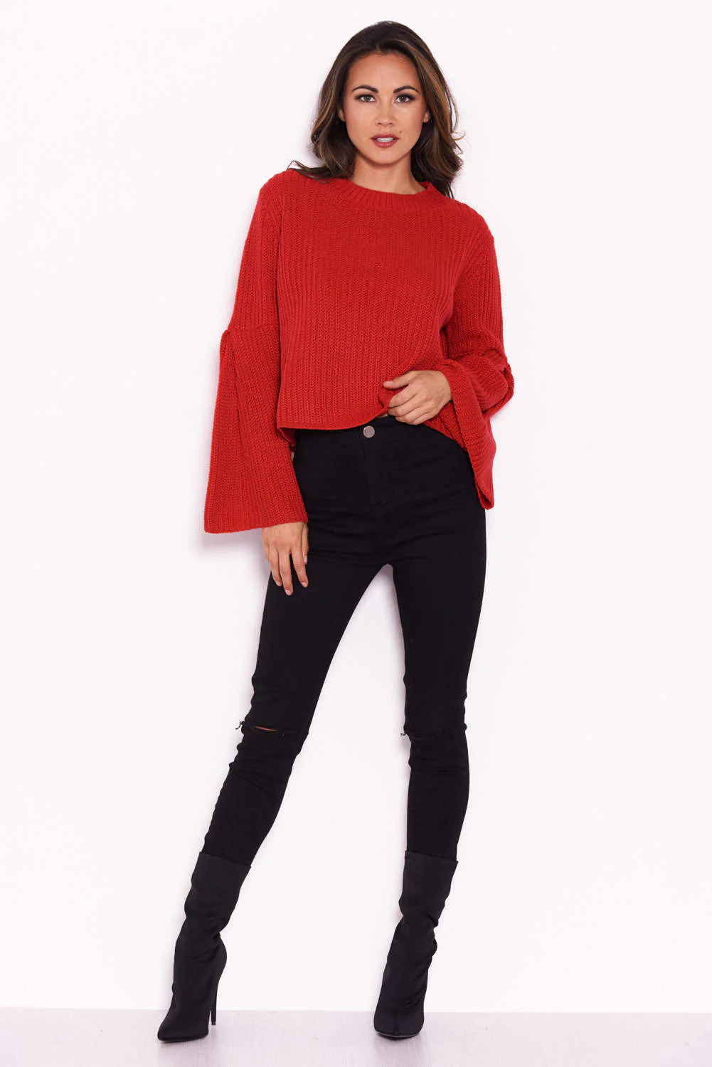 Red Flare Sleeve Knitted Jumper - Image 2