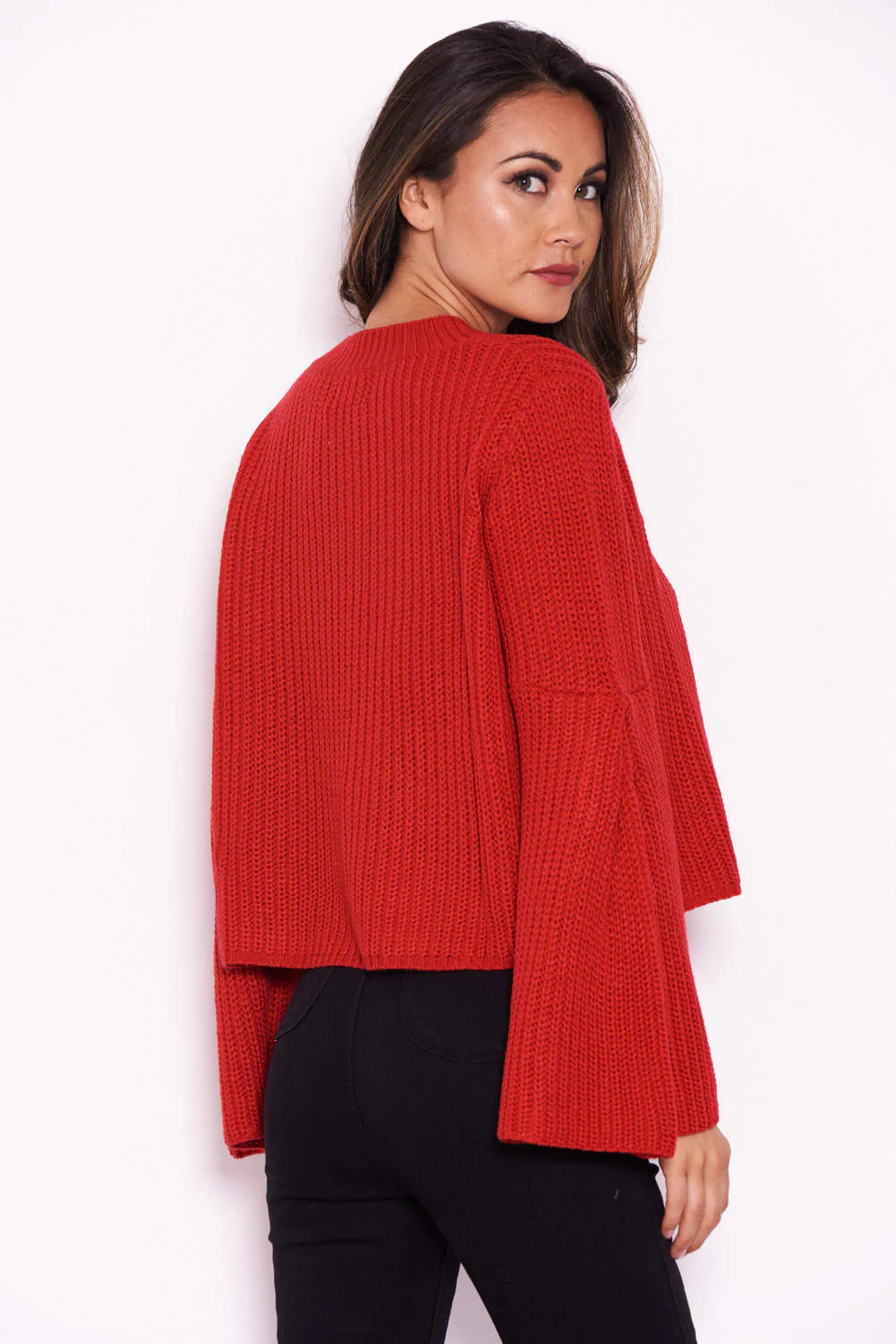 Red Flare Sleeve Knitted Jumper - Image 3