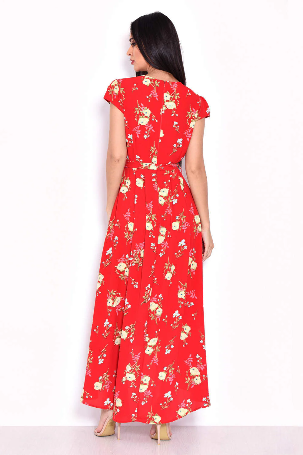 Red Floral Maxi Wrap Dress - Image 3