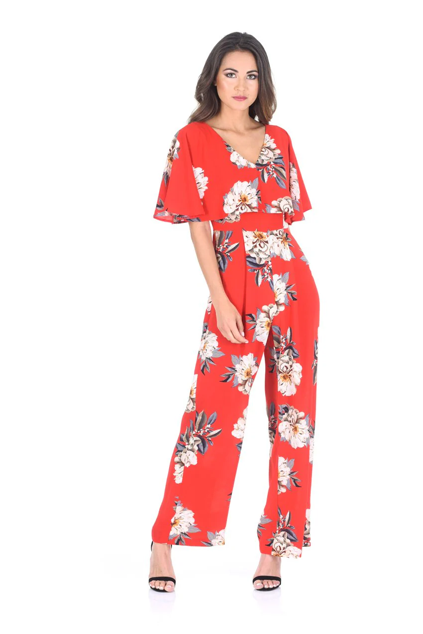 Red Floral Print Jumpsuit - Image 2