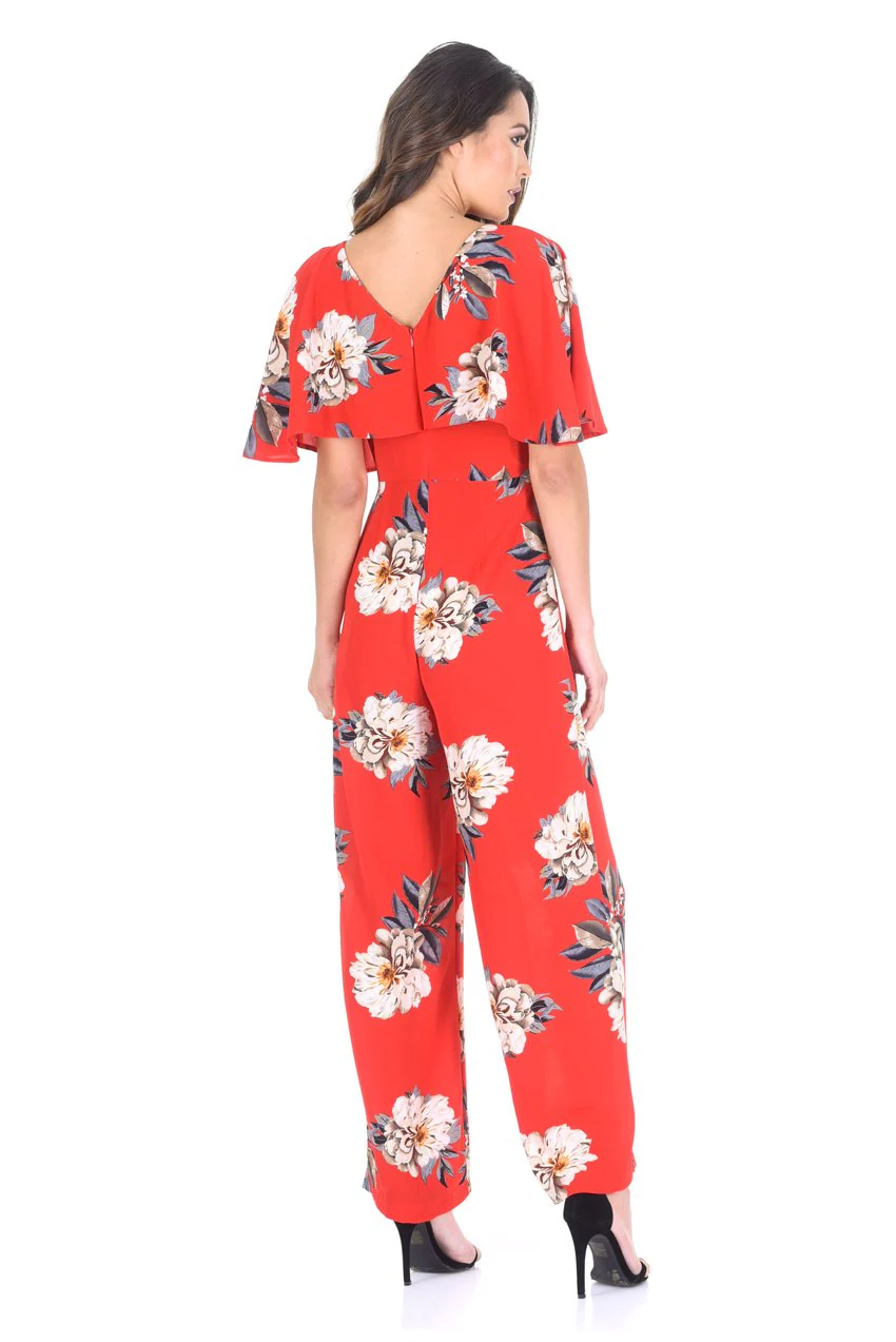 Red Floral Print Jumpsuit - Image 3