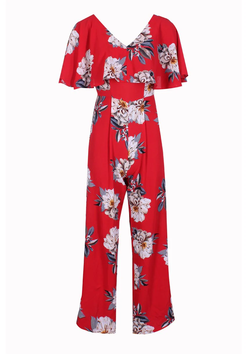 Red Floral Print Jumpsuit - Image 4