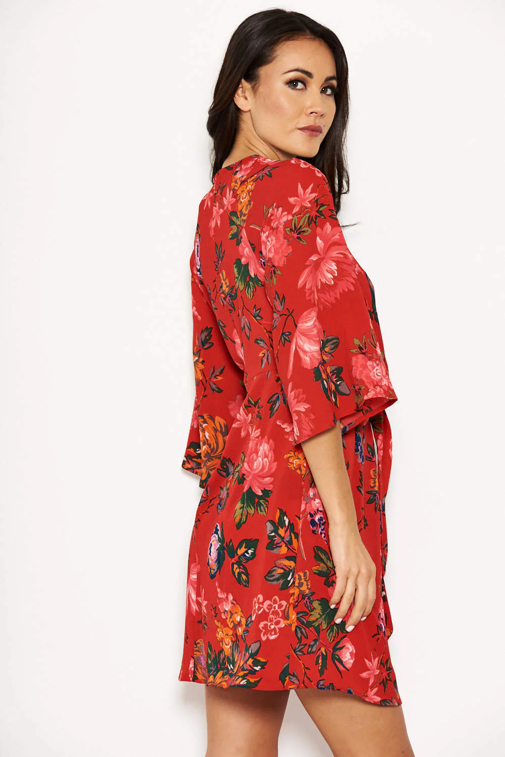Red Floral Print Tie Front Shift Dress - Image 4