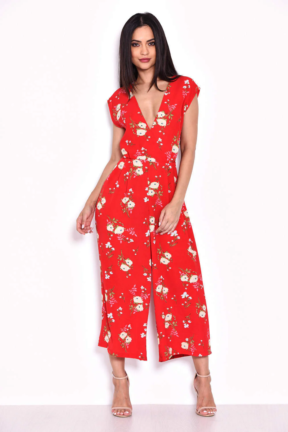 Red Floral Short Sleeved Jumpsuit - Image 2