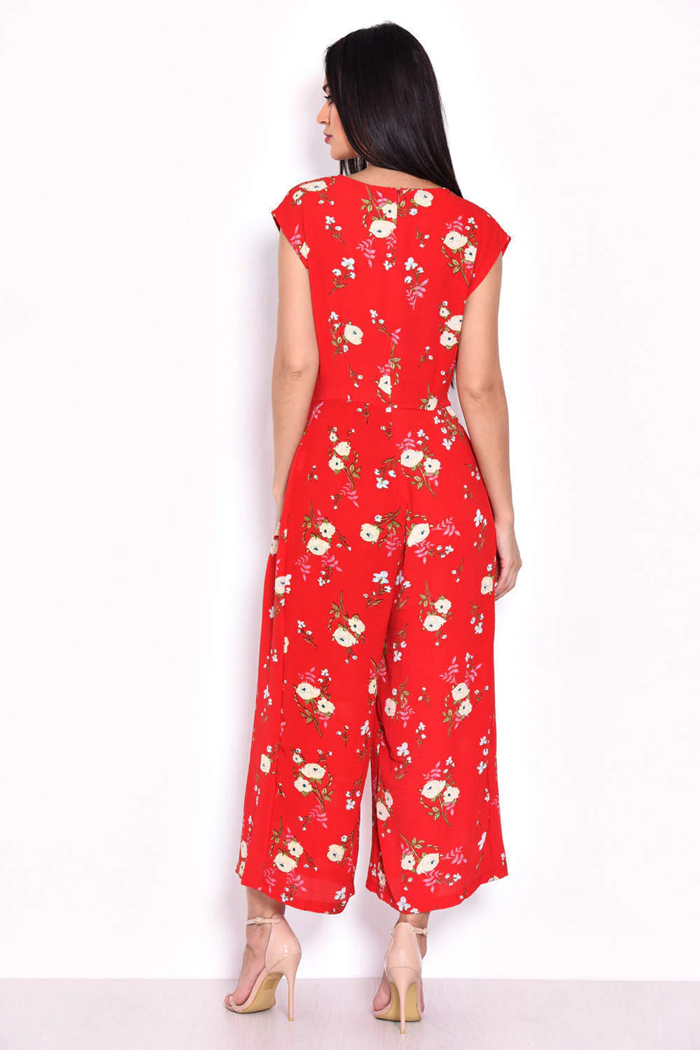 Red Floral Short Sleeved Jumpsuit - Image 3