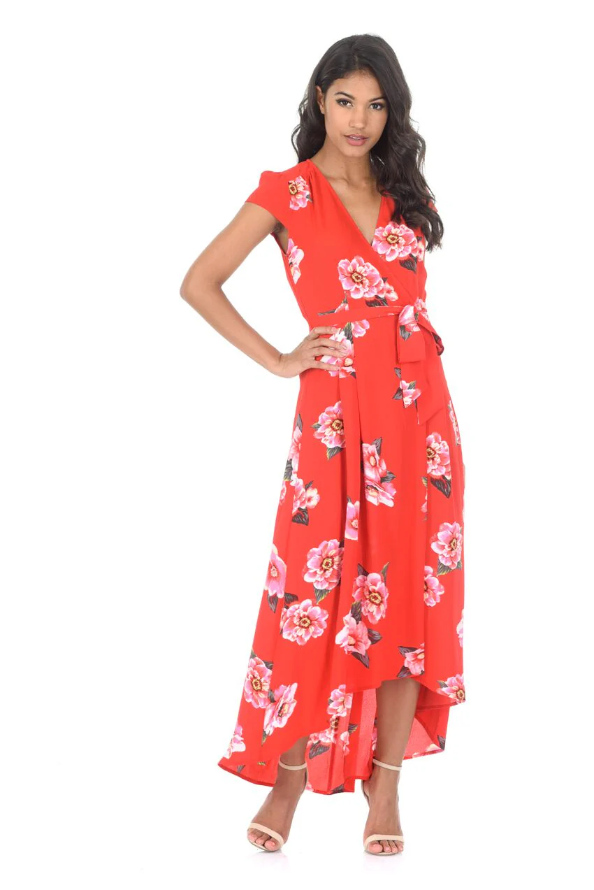 Red Floral Waterfall Dress - Image 2