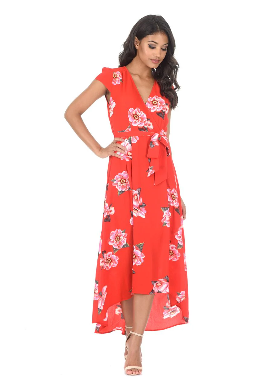 Red Floral Waterfall Dress - Image 3