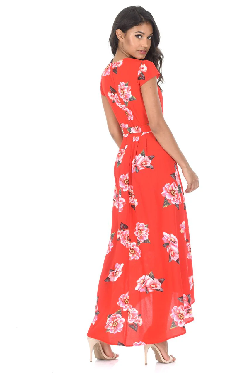 Red Floral Waterfall Dress - Image 4