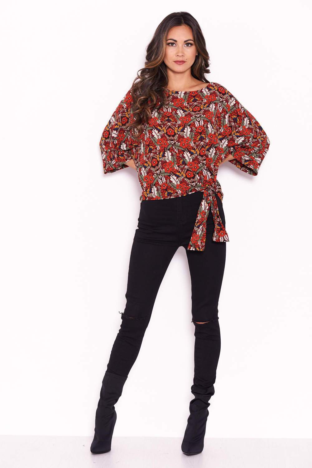 Red Floral Wide Sleeve Top - Image 2