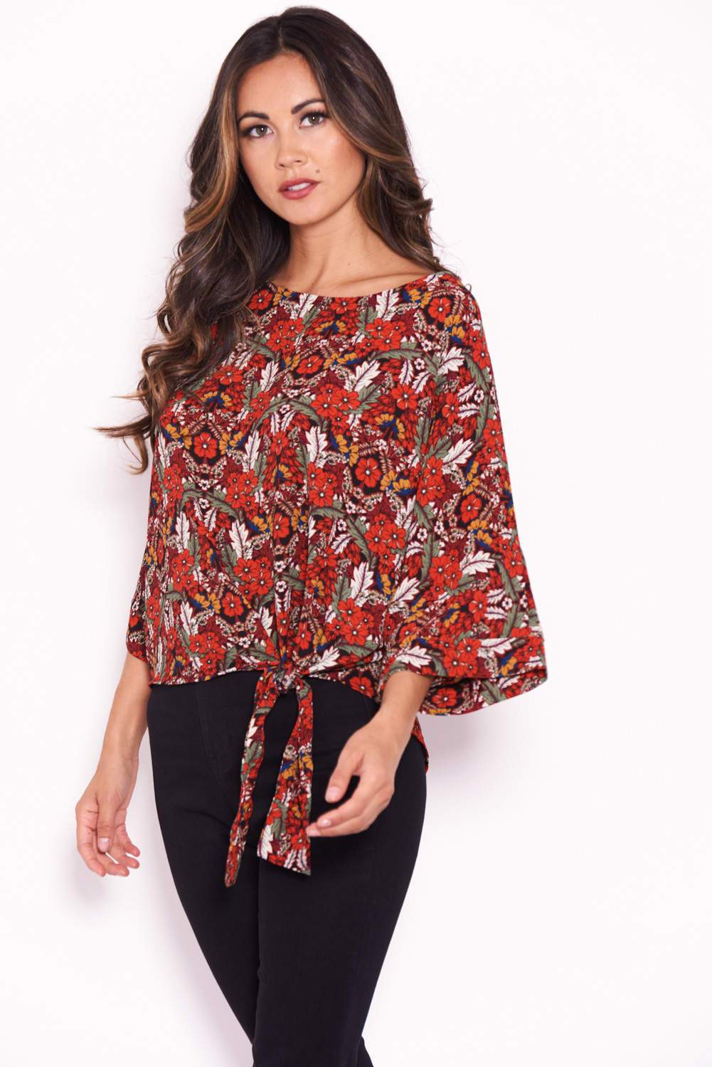 Red Floral Wide Sleeve Top - Image 4