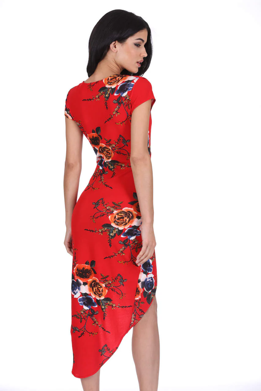 Red Floral Wrap Dress - Image 3