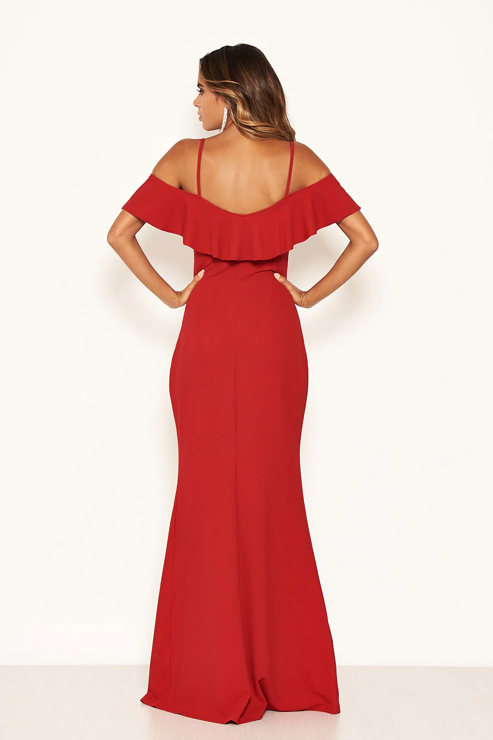 Red Frill Cold Shoulder Maxi Dress - Image 3