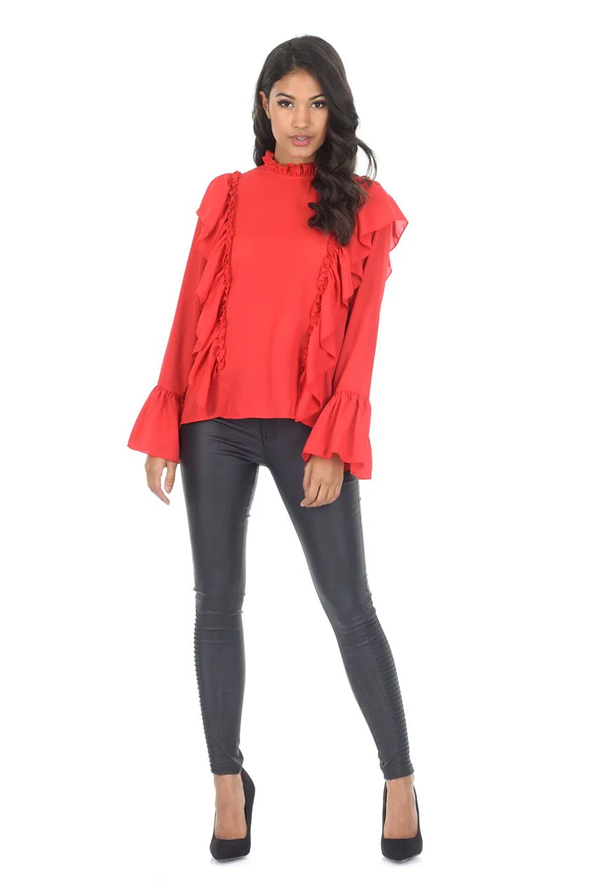 Red Frill Long Sleeved Top - Image 2