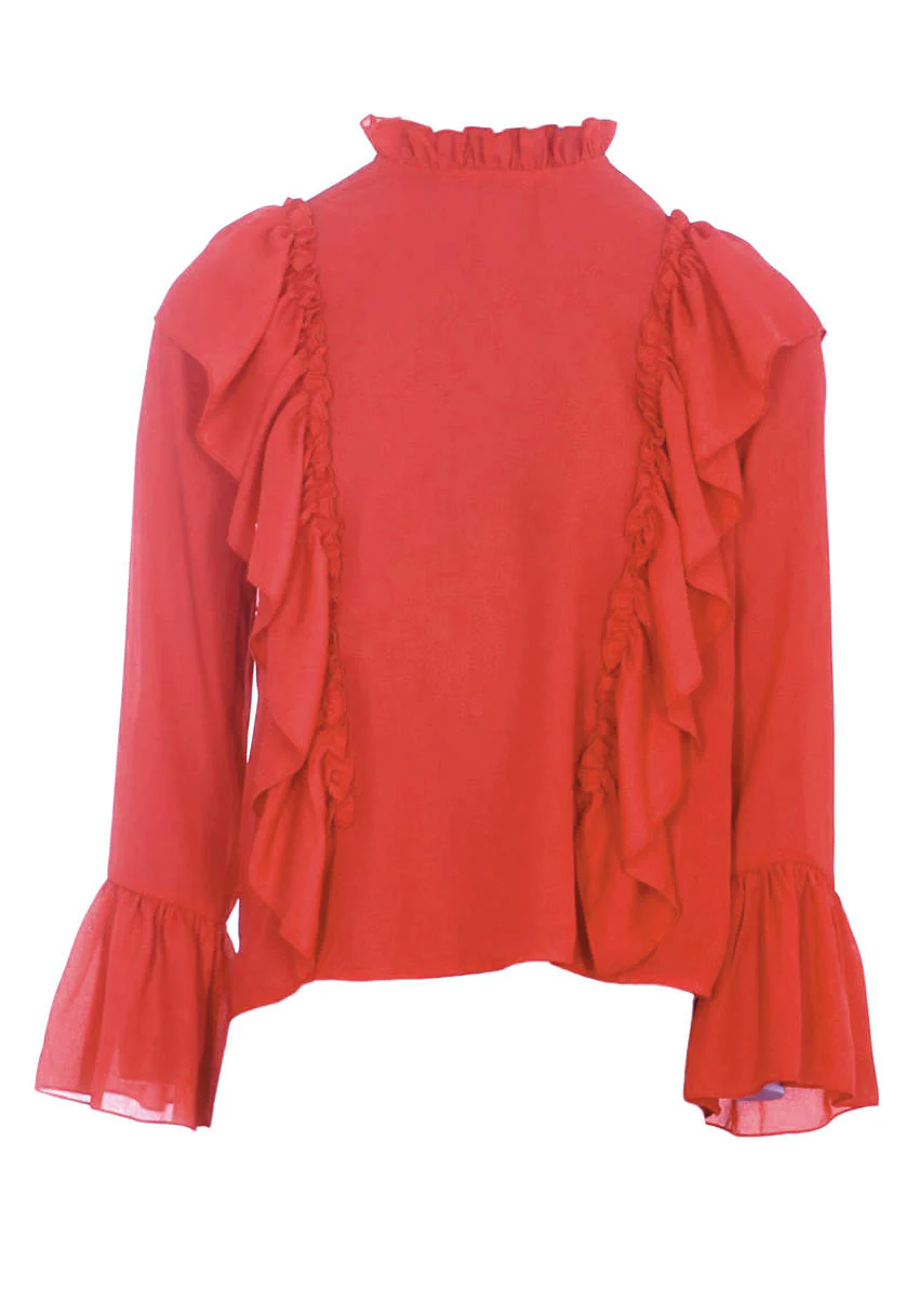 Red Frill Long Sleeved Top - Image 4