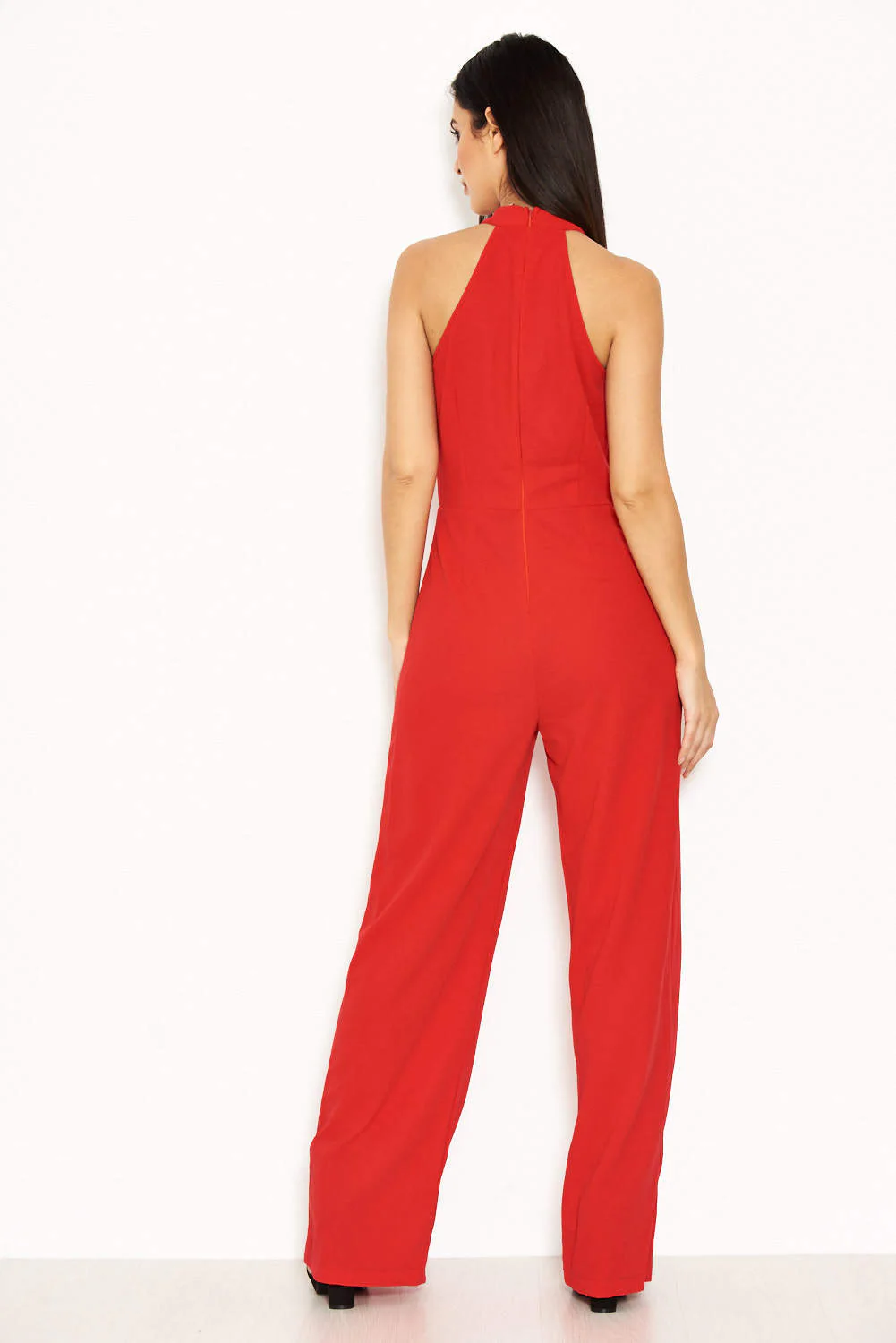 Red Halterneck Jumpsuit With Military Buttons - Image 3
