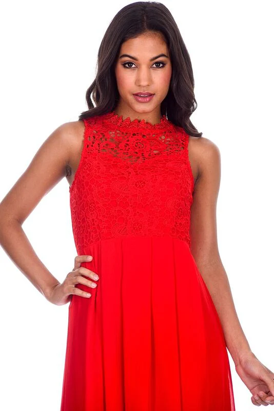 Red High Neck Crochet Maxi Dress - Image 5