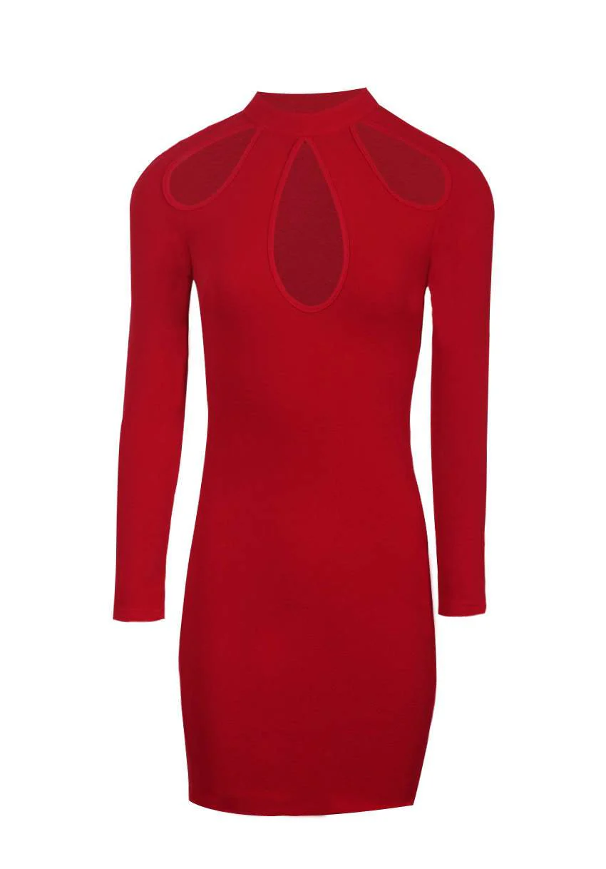 Red Keyhole Detail Dress - Image 4