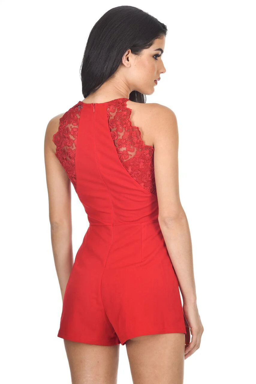 Red Lace Detail playsuit - Image 3