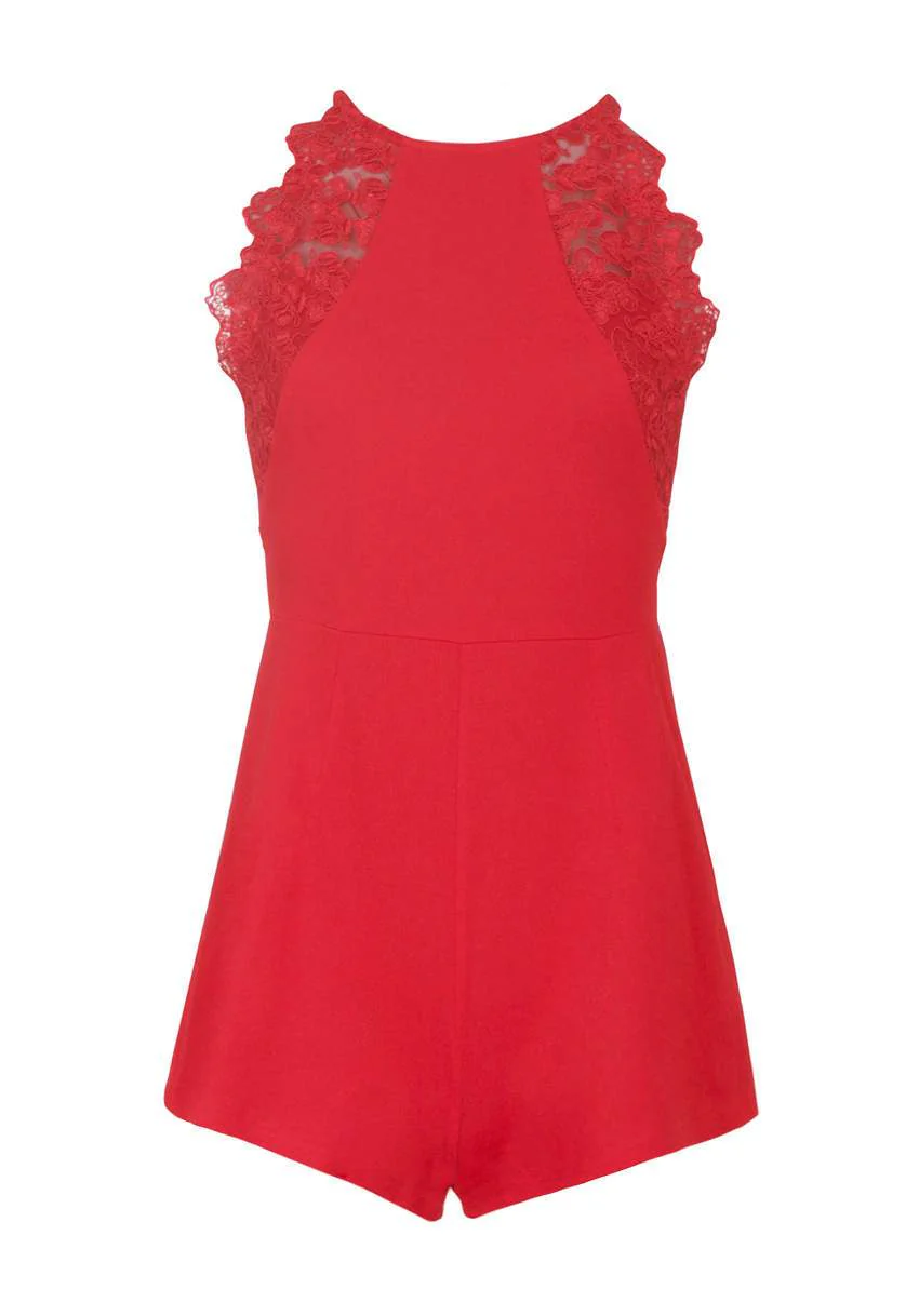 Red Lace Detail playsuit - Image 4