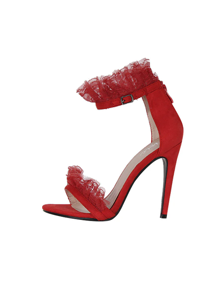 Red Lace Detail Stiletto Heels - Image 2