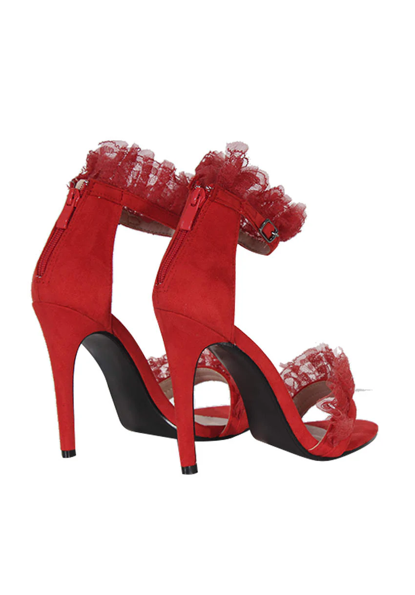 Red Lace Detail Stiletto Heels - Image 3
