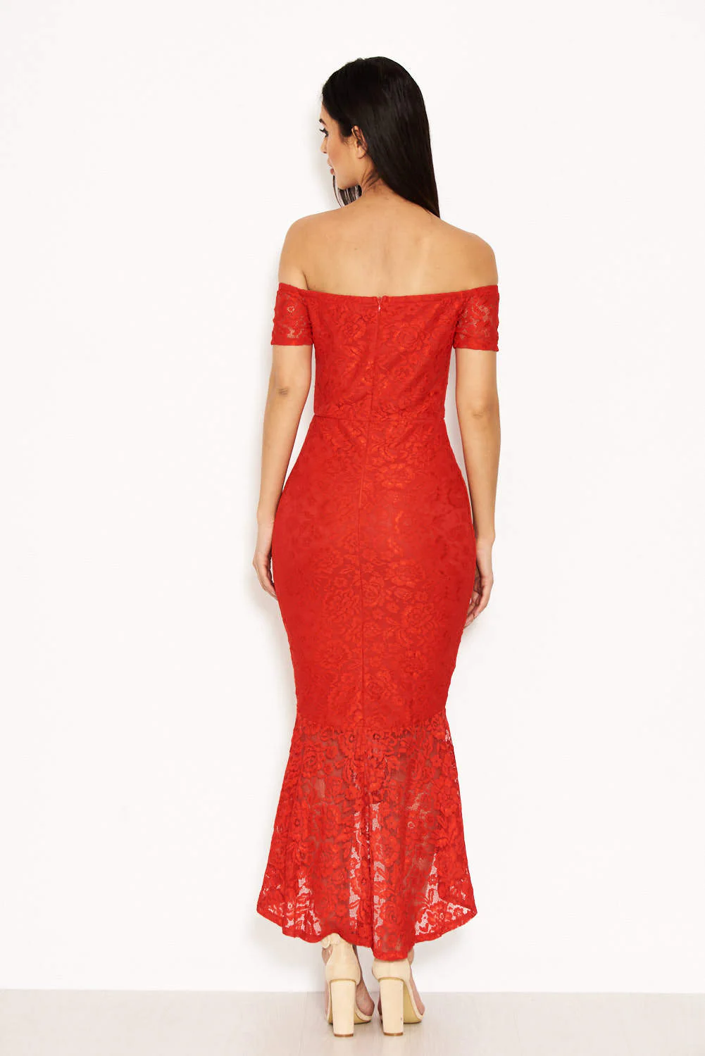 Red Lace Notch Front Detail Midi Dress - Image 3