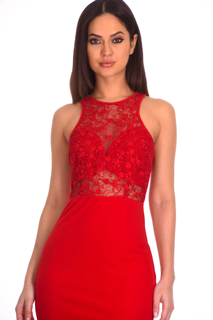 Red Lace Top Maxi Dress - Image 5