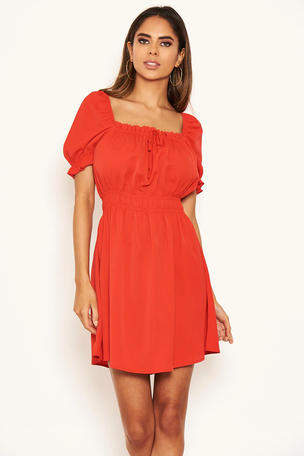 Red Milkmaid Neck Frill Dress - Image 6