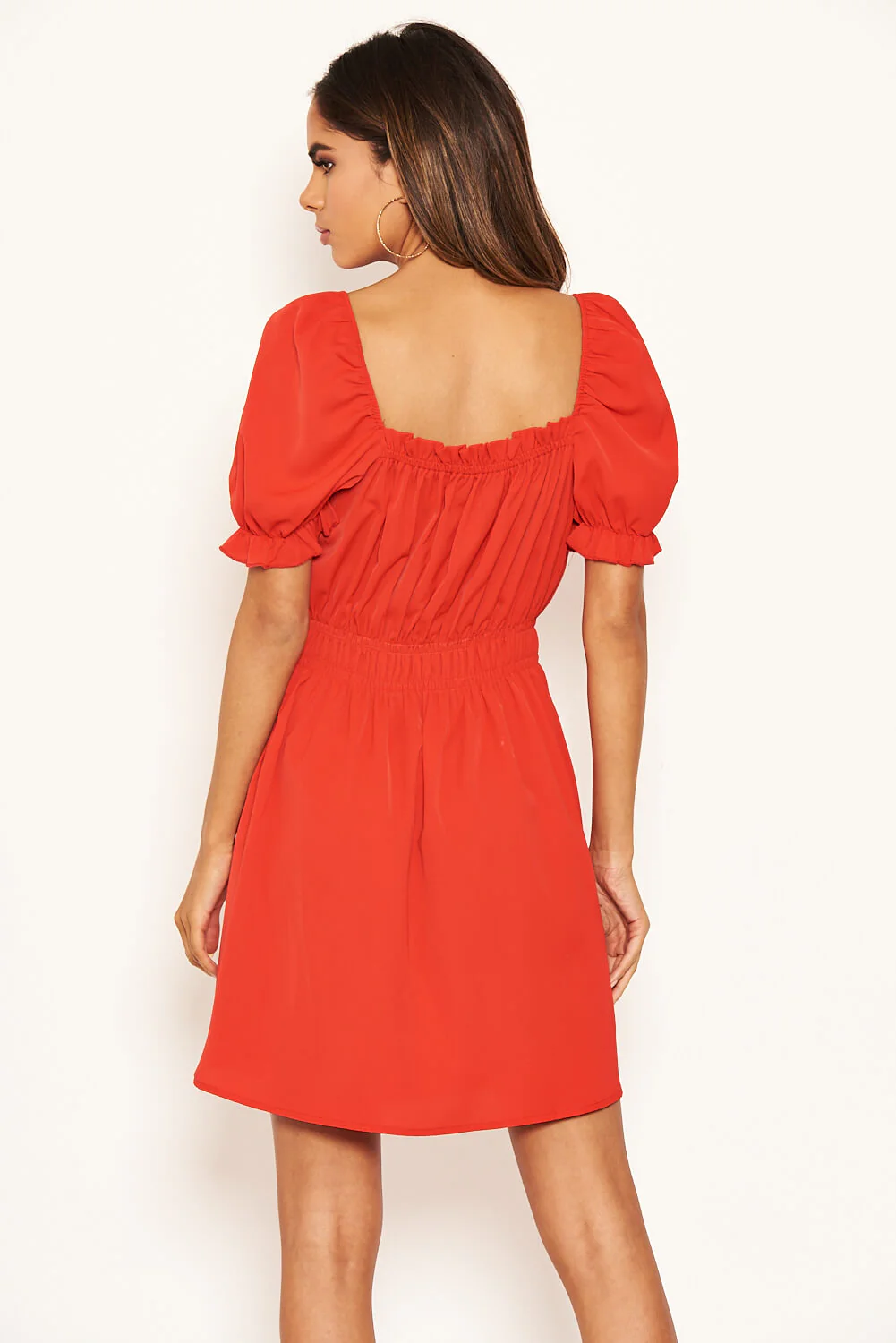 Red Milkmaid Neck Frill Dress - Image 7