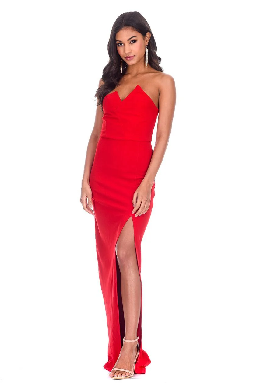 Red Notch Front Maxi Dress - Image 2
